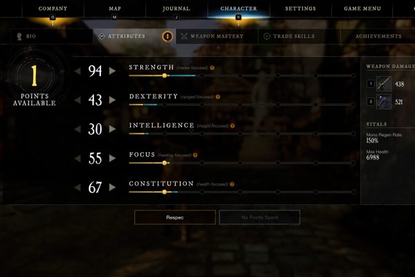 วิธีจัดค่าสเตตัสให้เหมาะกับสายเล่นใน New World: Aeternum